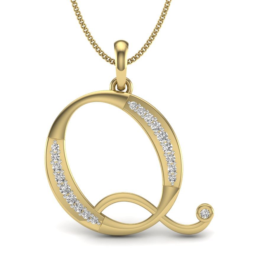 Q alphabet letter diamond pendant with yellow gold