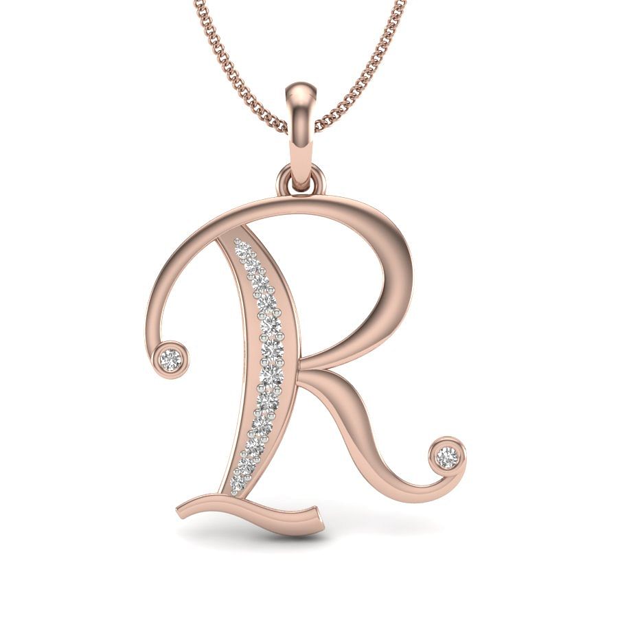 R alphabet diamond pendant with rose gold