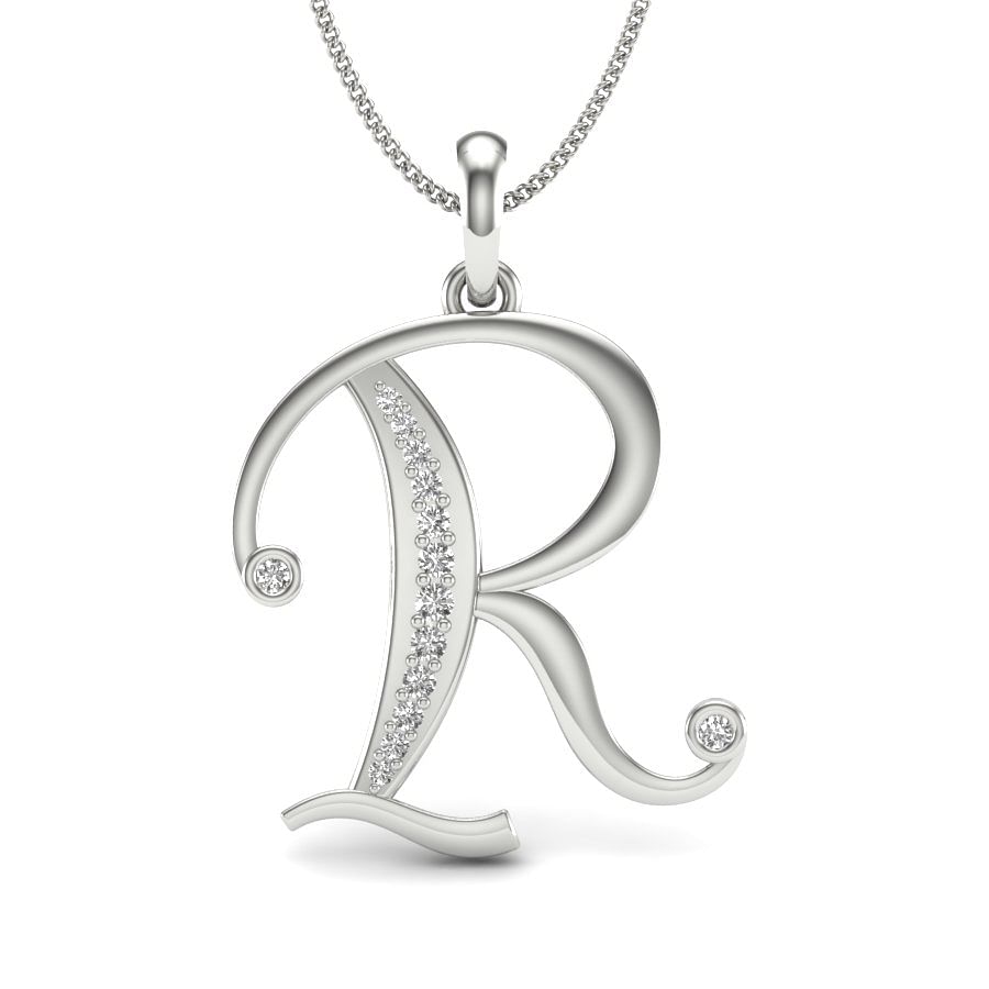 R alphabet diamond pendant with white gold