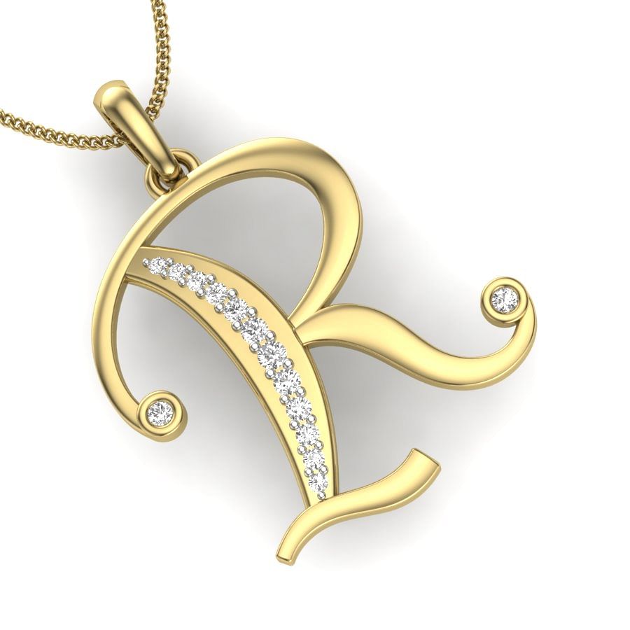 R alphabet diamond pendant with yellow gold
