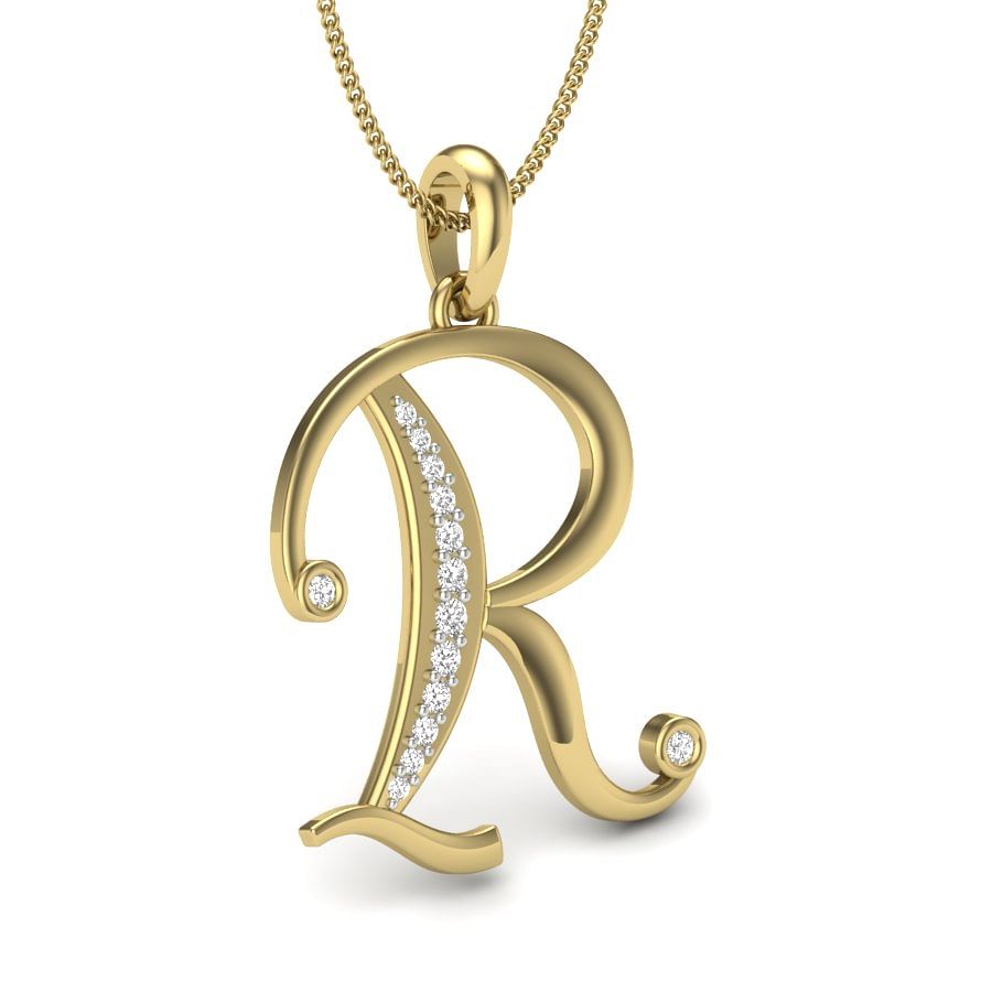 R alphabet diamond pendant with yellow gold