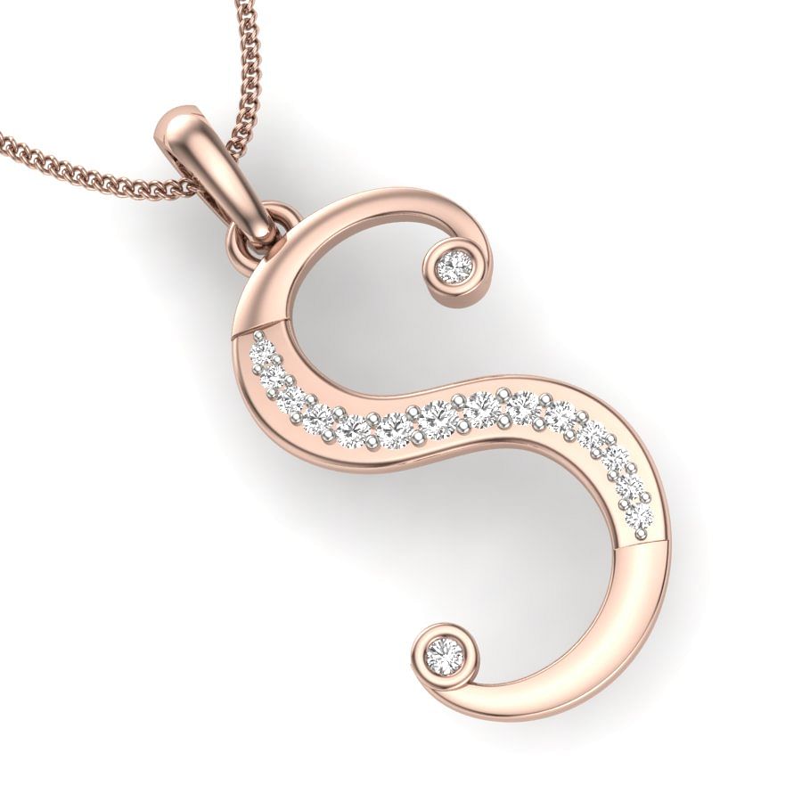 S alphabet diamond pendant with rose gold