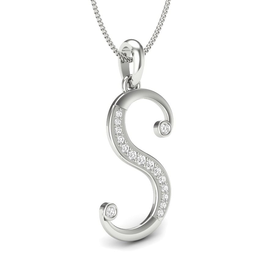 S alphabet diamond pendant with white gold