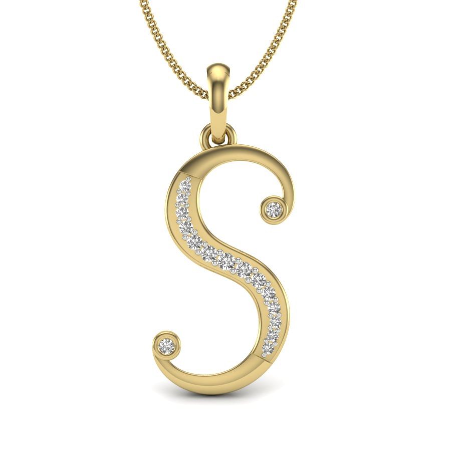 S alphabet diamond pendant with yellow gold