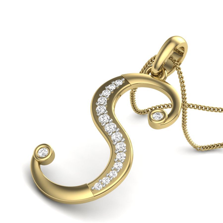 S alphabet diamond pendant with yellow gold