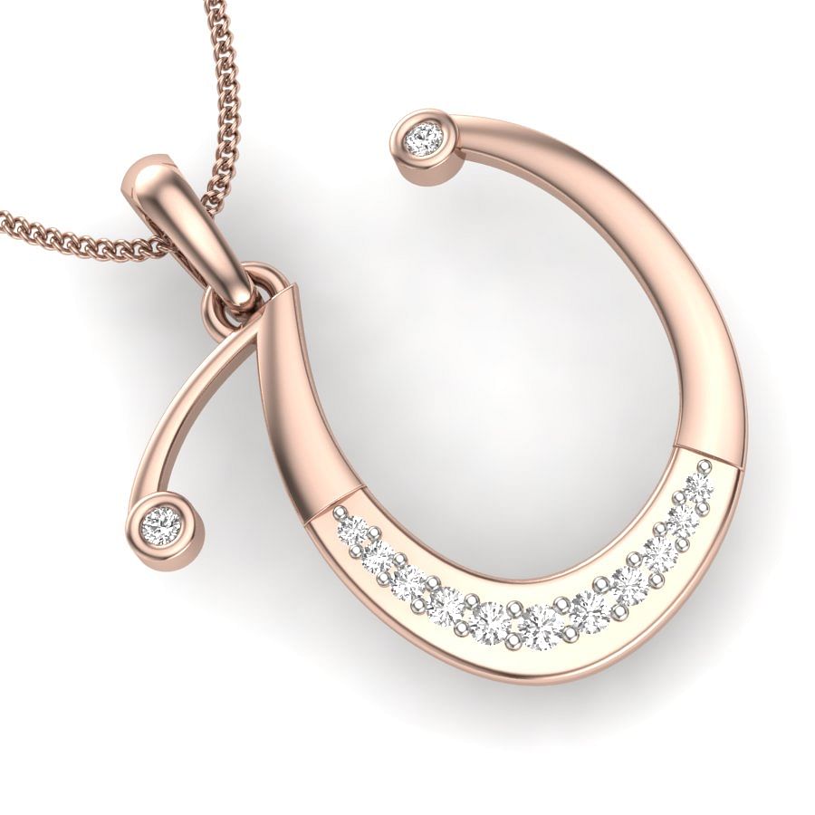 U alphabet diamond pendant with rose gold