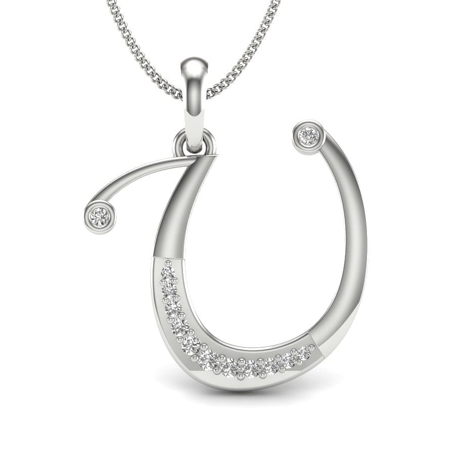 U alphabet diamond pendant with white gold
