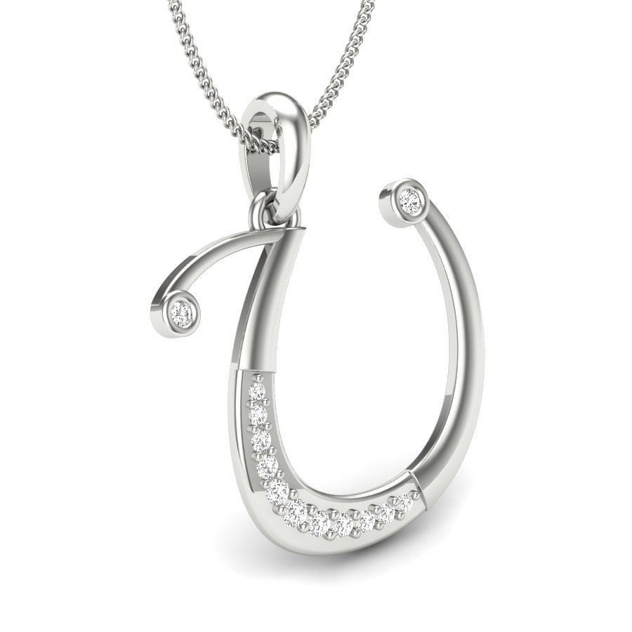 U alphabet diamond pendant with white gold