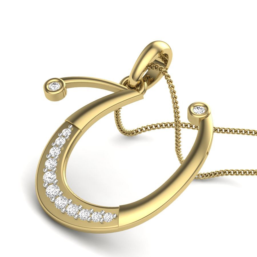 U alphabet diamond pendant with yellow gold