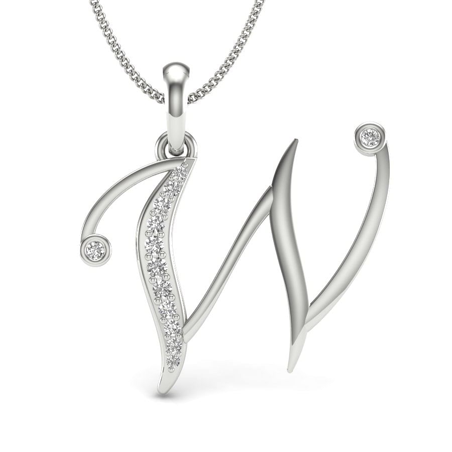 W alphabet letter diamond pendant with white gold