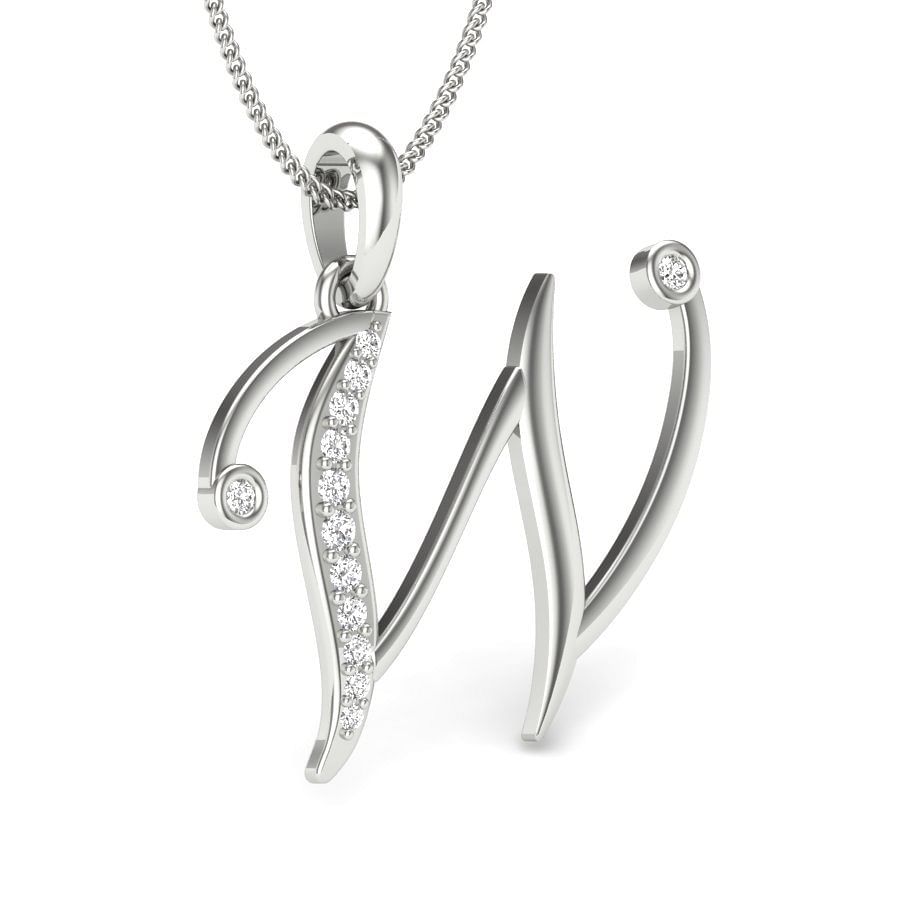 W alphabet letter diamond pendant with white gold