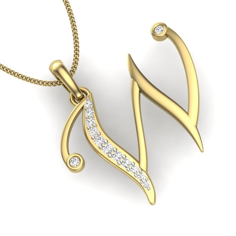 W alphabet letter diamond pendant with yellow gold