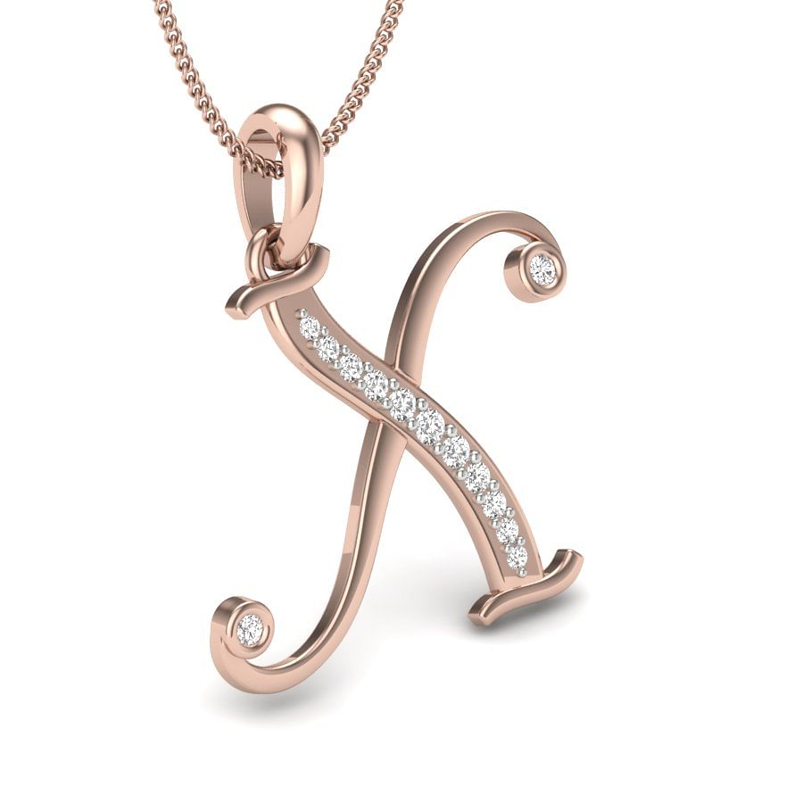 X alphabet letter diamond pendant with rose gold