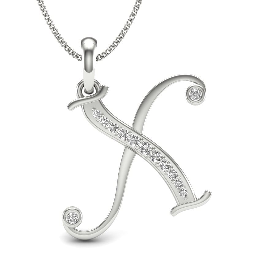 X alphabet letter diamond pendant with white gold