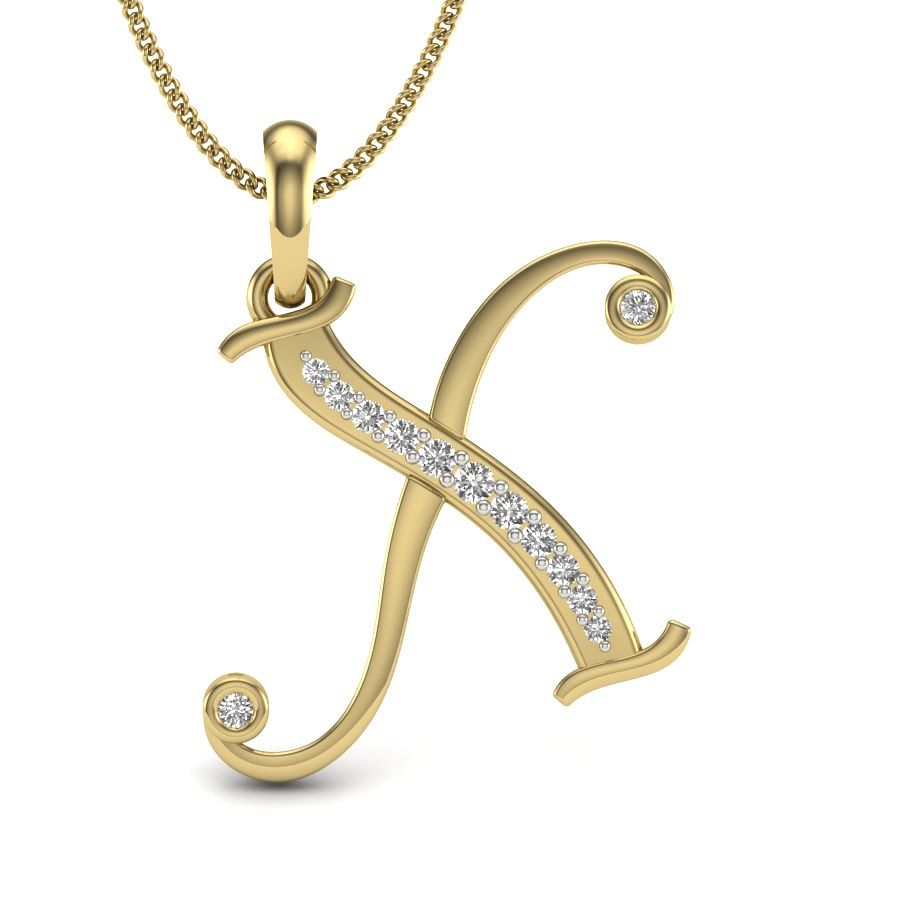X alphabet letter diamond pendant with yellow gold