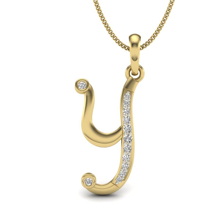 Y Alphabet letter diamond pendant with yellow gold