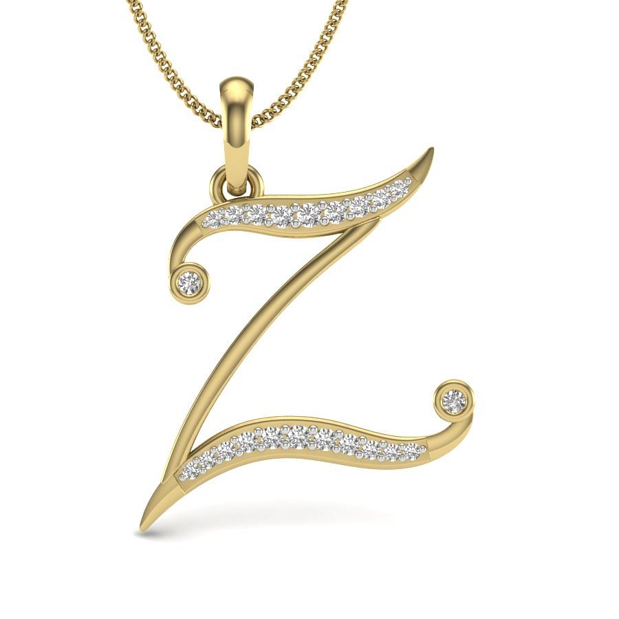 Z alphabet diamond pendant with yellow gold