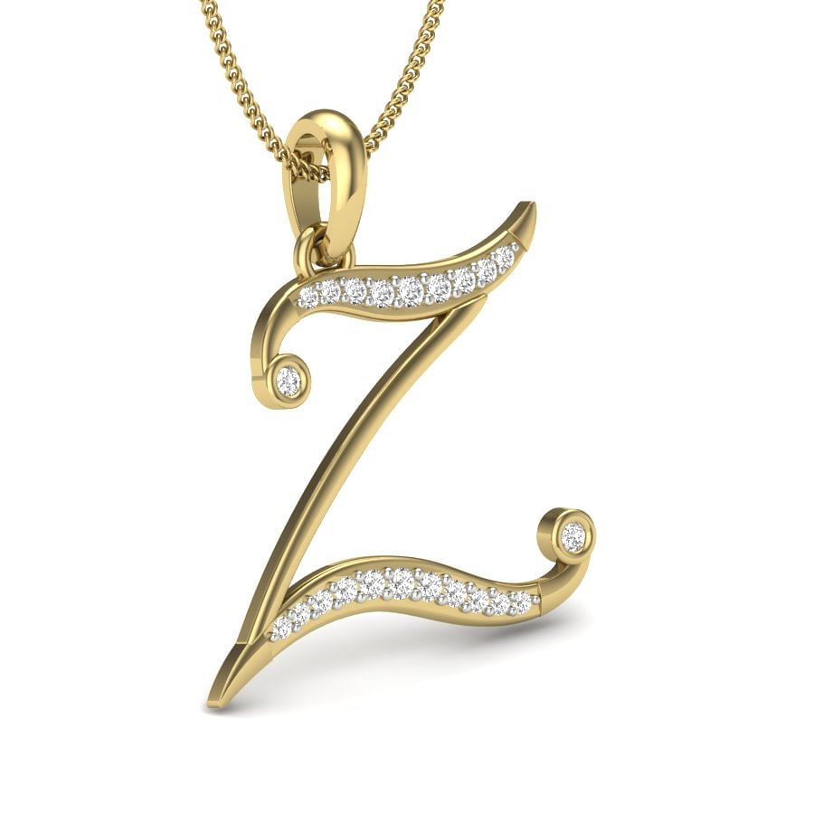Z alphabet diamond pendant with yellow gold