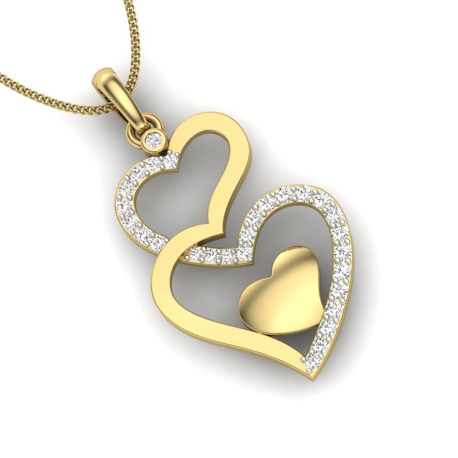 Heart Shape Modern Shape Diamond Pendant With Yellow Gold