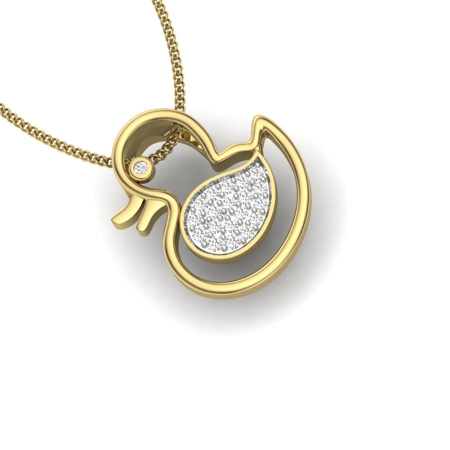 Duck Design Kids Diamond Pendant With Yellow Gold