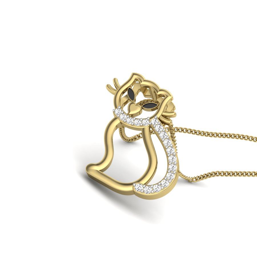 kids kitty yellow gold diamond pendant