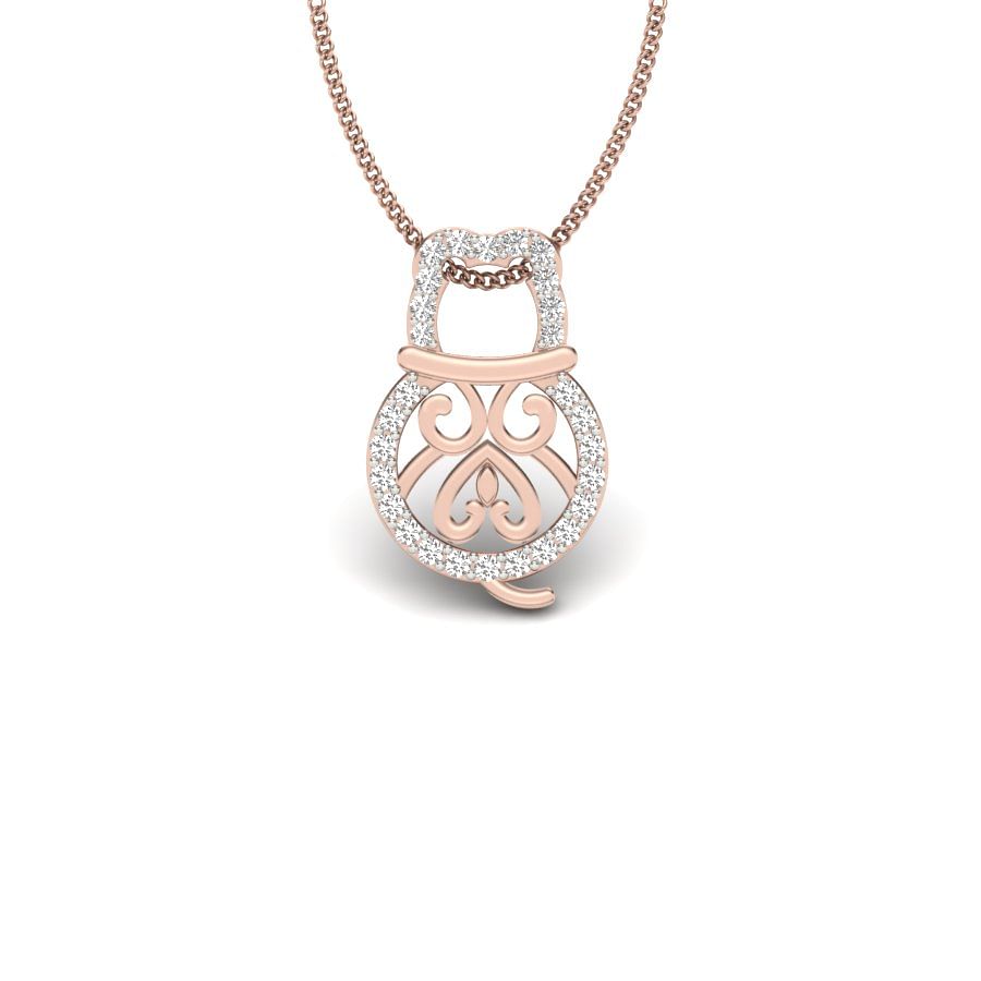 The Cute Cat Diamond Pendant With Rose Gold For Women