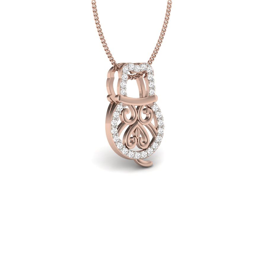 The Cute Cat Diamond Pendant With Rose Gold For Women