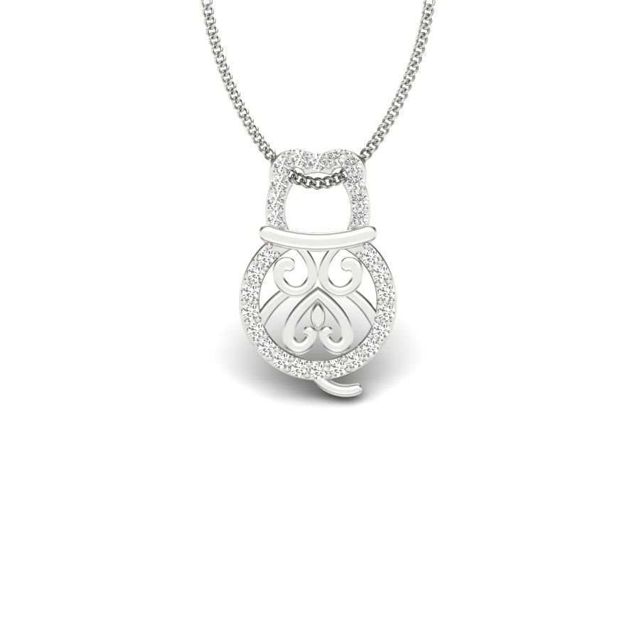 The Cute Cat Diamond Pendant With White Gold For Women