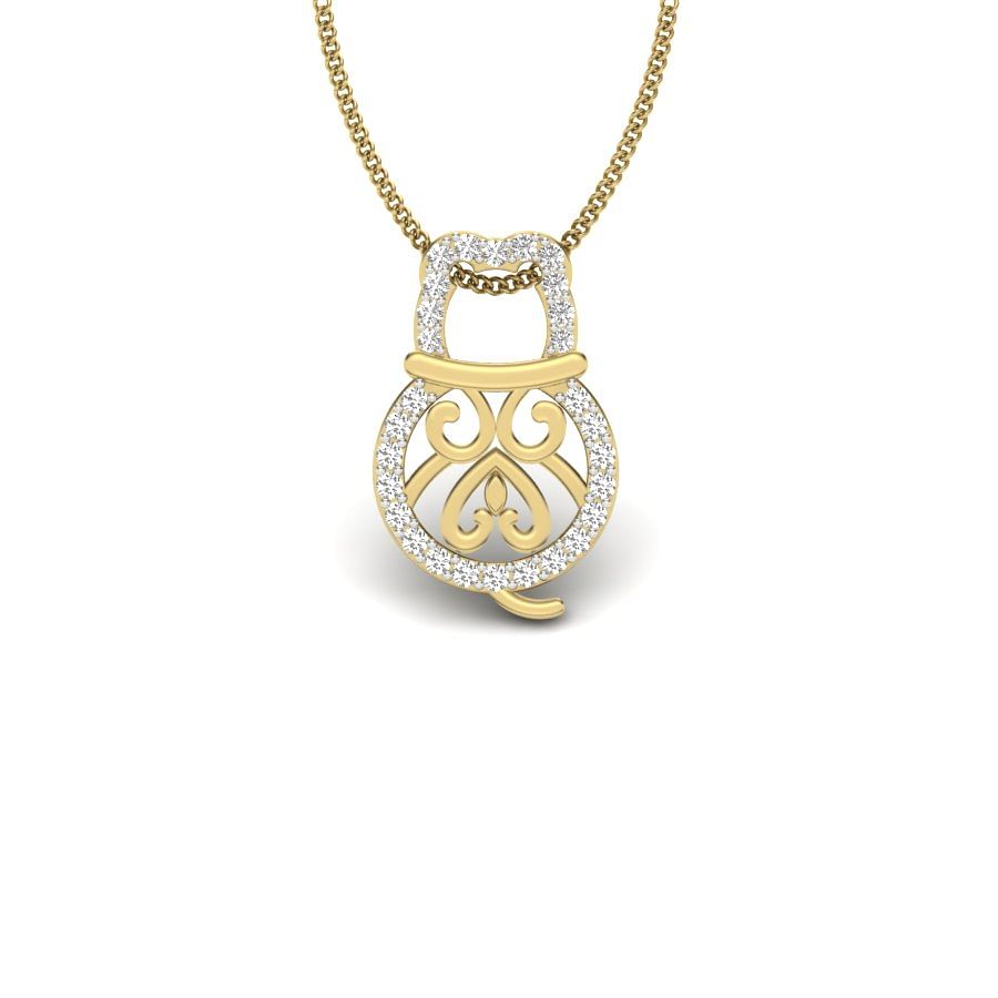 The Cute Cat Diamond Pendant With Yellow Gold For Women