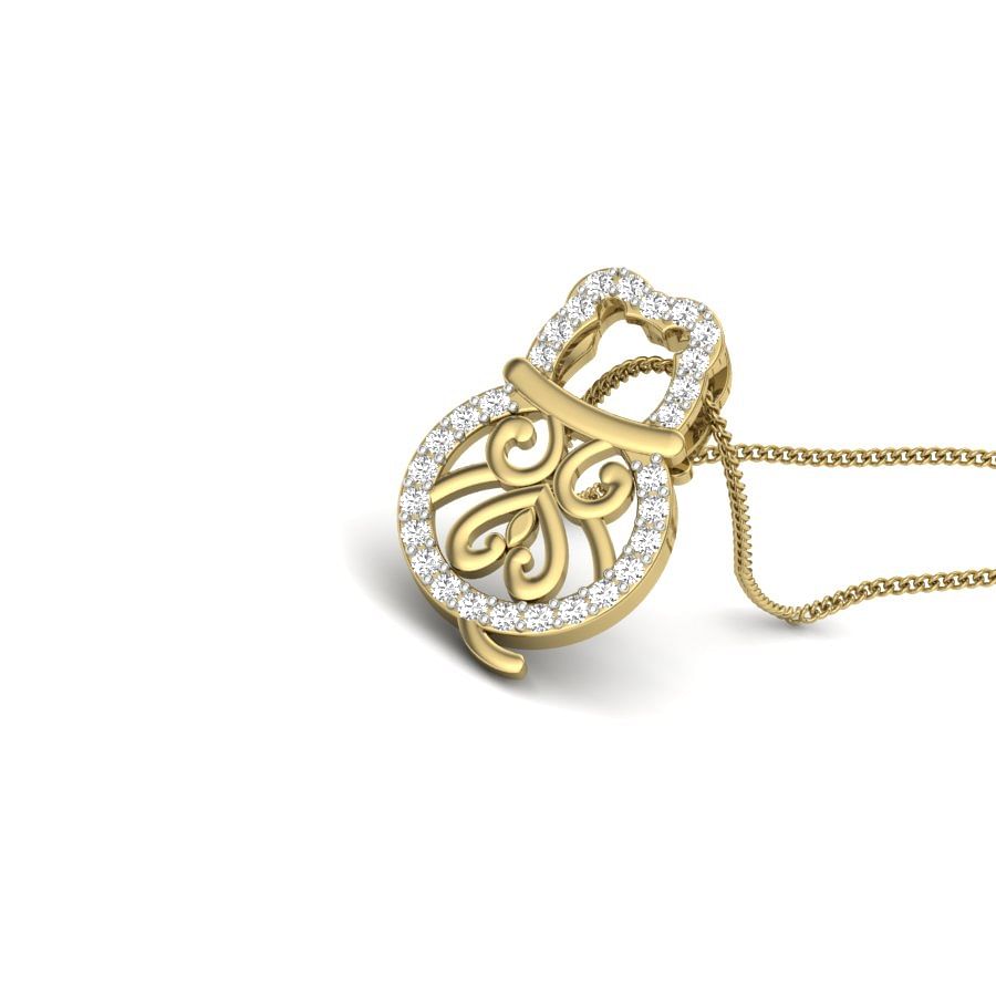 The Cute Cat Diamond Pendant With Yellow Gold For Women