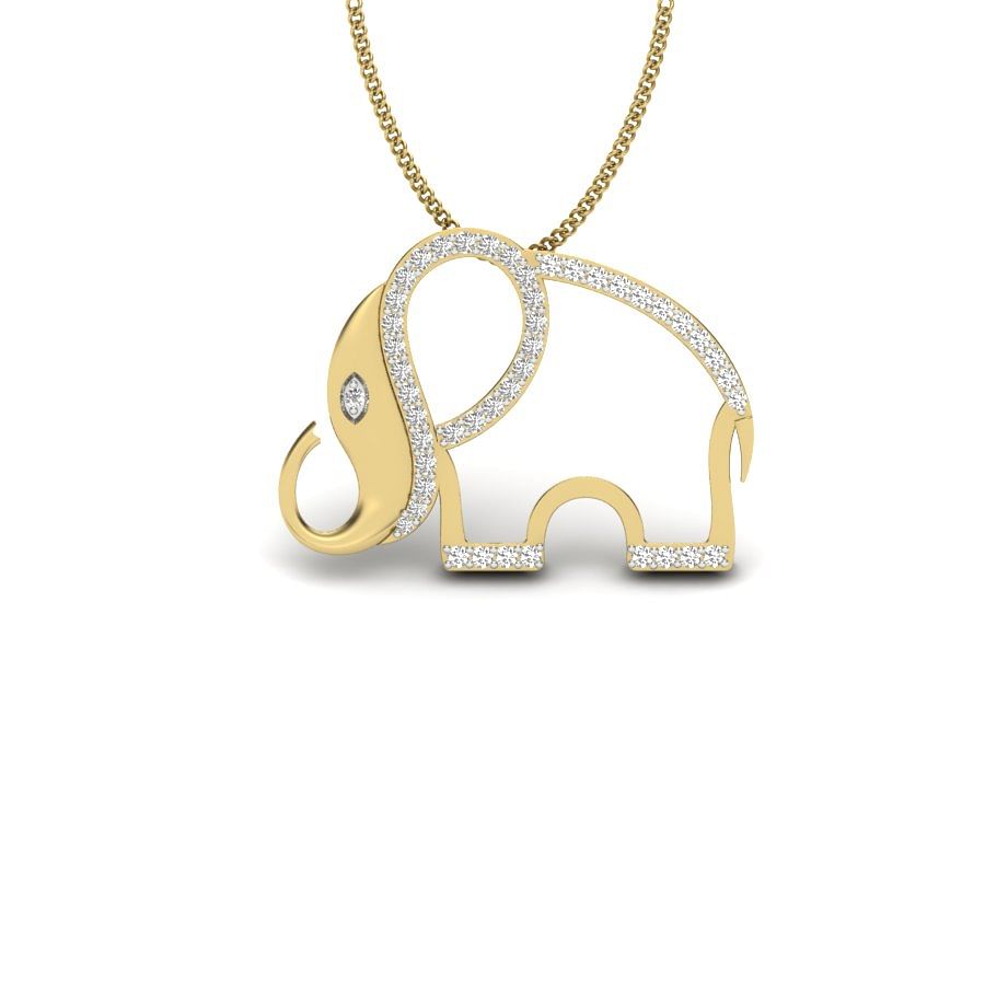 yellow gold elephant animal kids diamond pendant