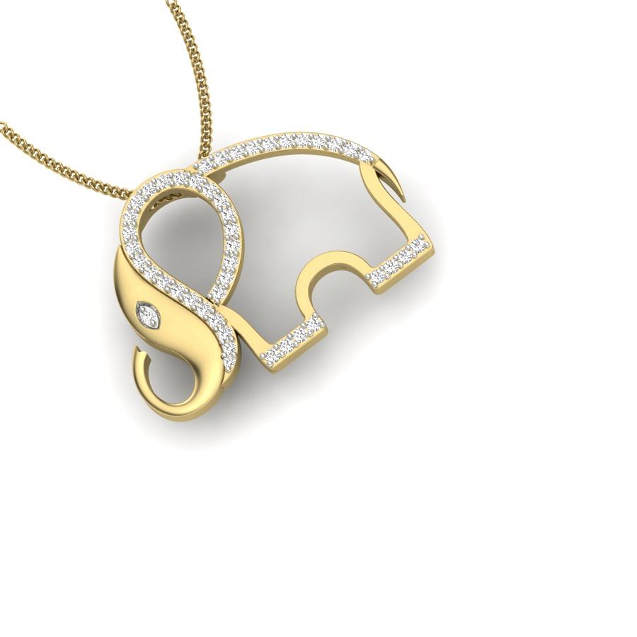 yellow gold elephant animal kids diamond pendant