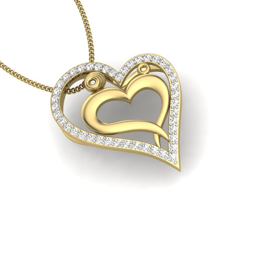 Heart Shape Diamond Pendant With Yellow Gold