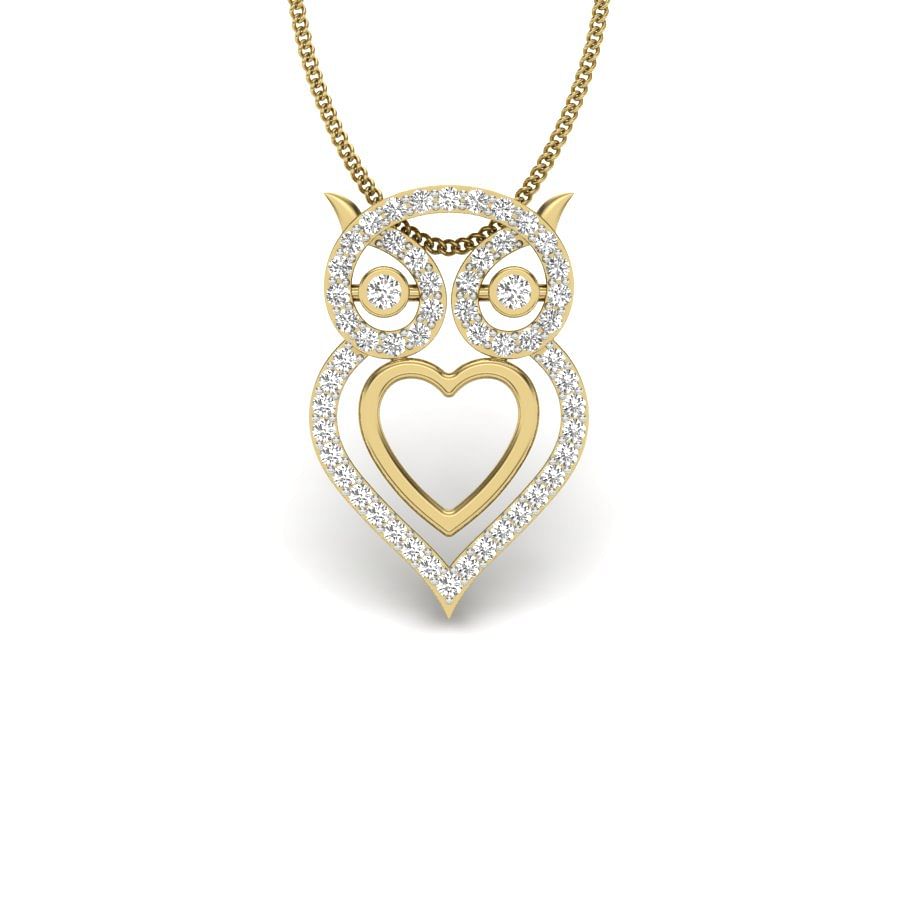 yellow gold owl pendant with diamond