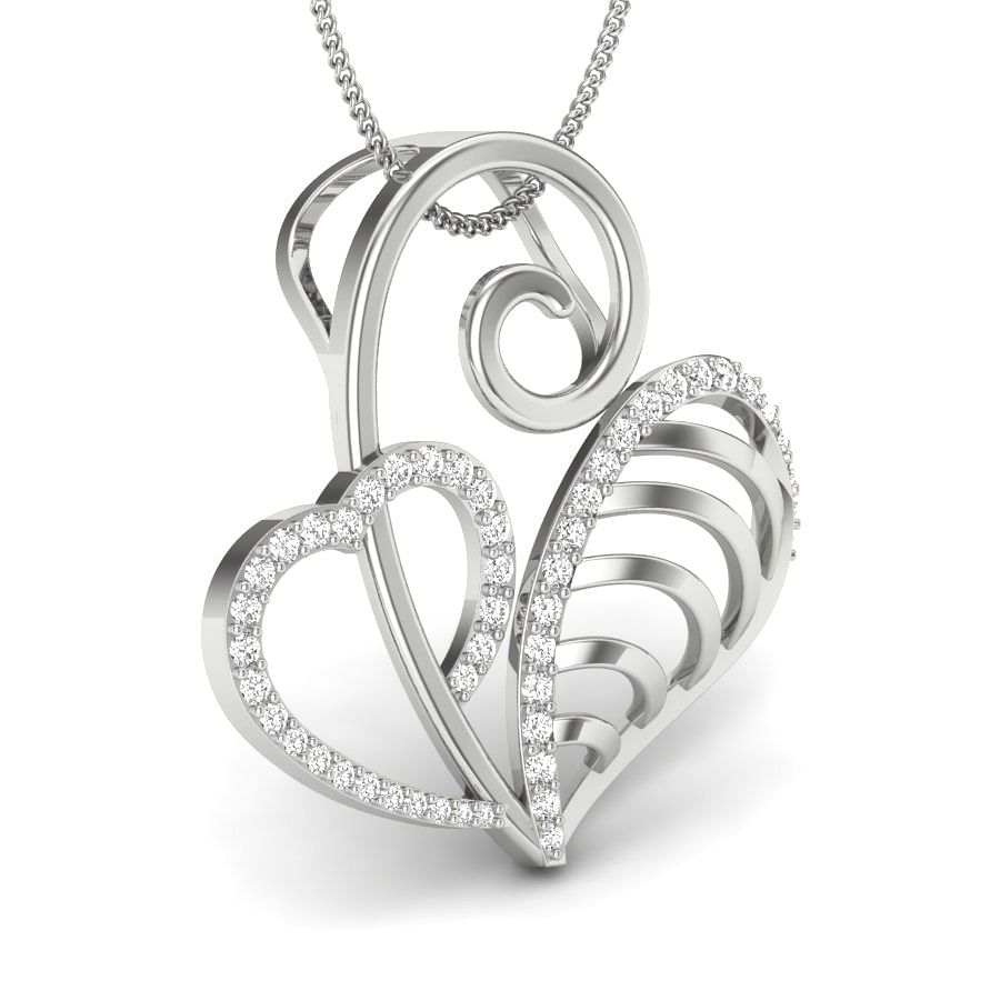 Modern Design Heart Shape Diamond Pendant with white gold