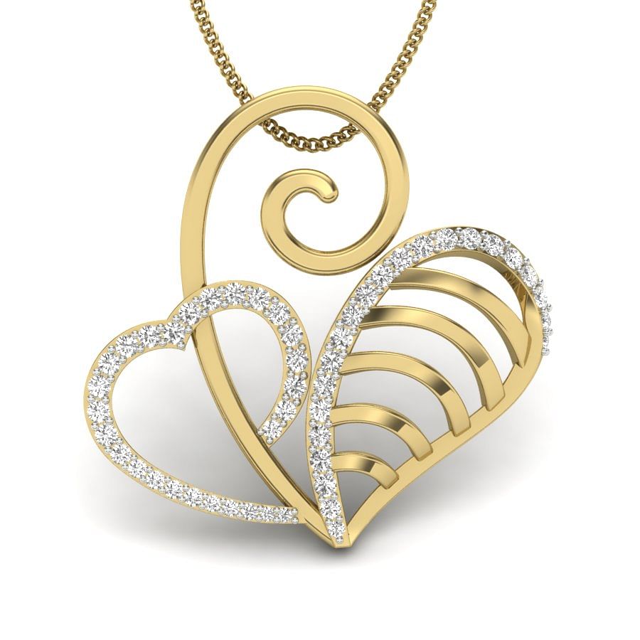 Modern Design Heart Shape Diamond Pendant with yellow gold