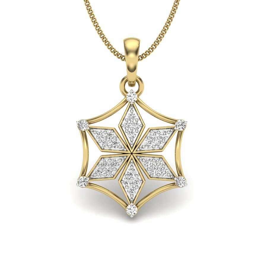 Yellow Gold Frame Petals Diamond Pendant For Gift