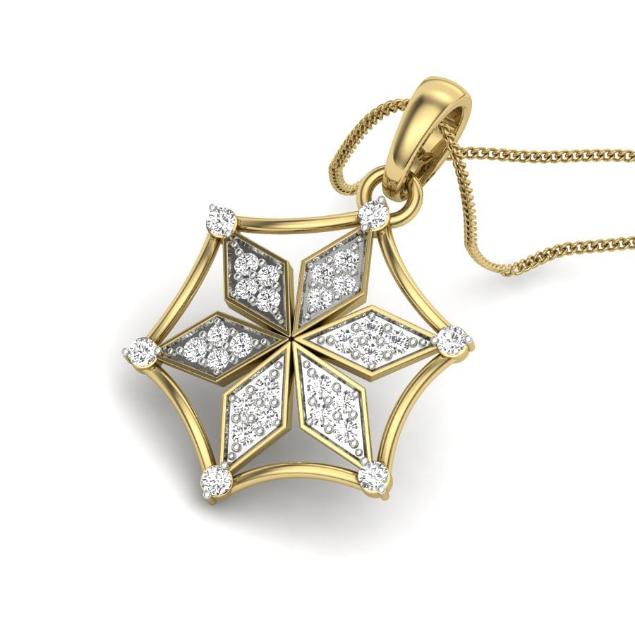Yellow Gold Frame Petals Diamond Pendant For Gift