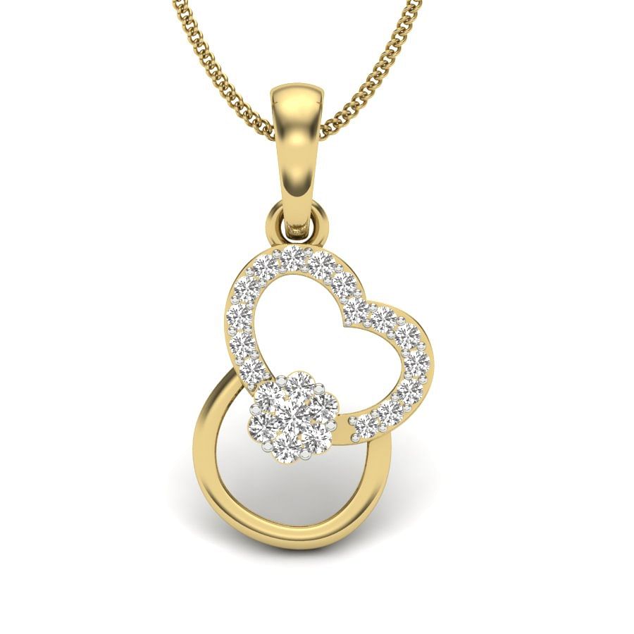 Lock Heart Diamond Pendant With Yellow Gold