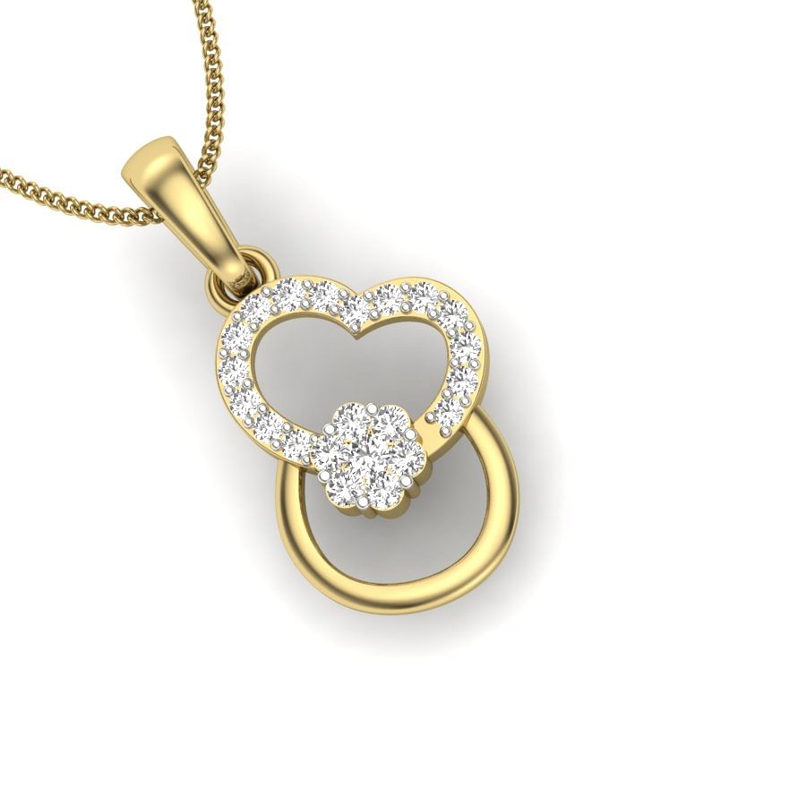 Lock Heart Diamond Pendant With Yellow Gold