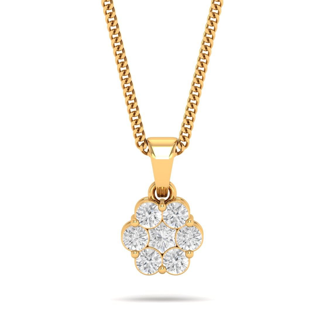 seven stone flower design yellow gold diamond pendant