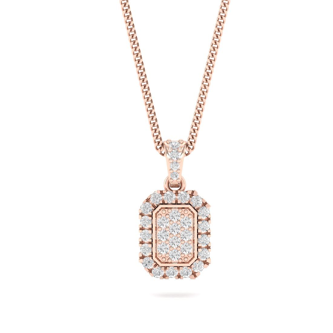 square cluster diamond rose gold pendant for women