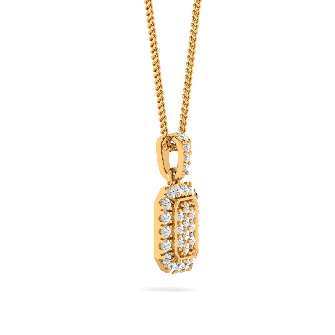 square cluster diamond yellow gold pendant for women