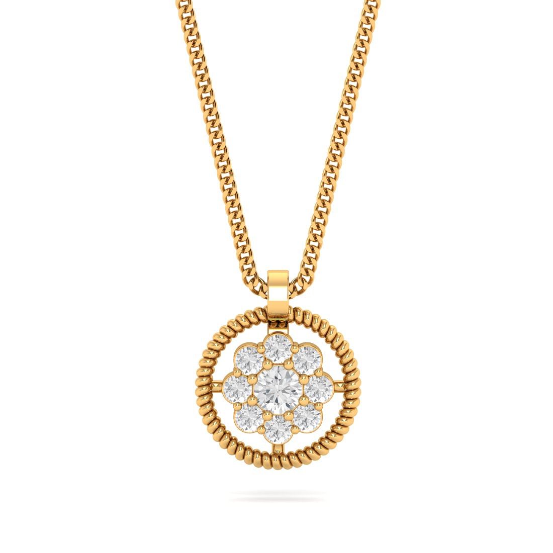 Miracle design cluster diamond yellow gold pendant