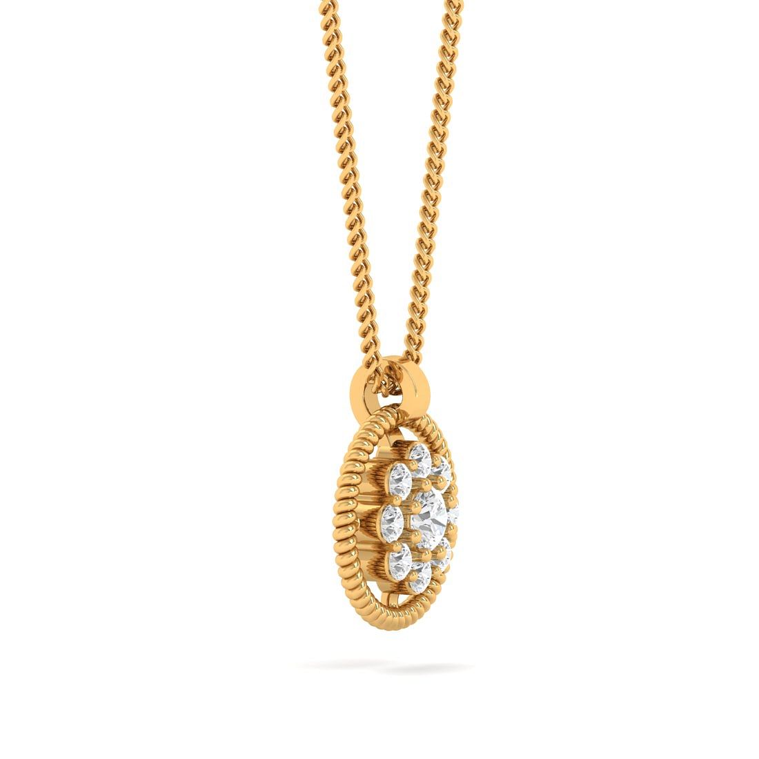 Miracle design cluster diamond yellow gold pendant
