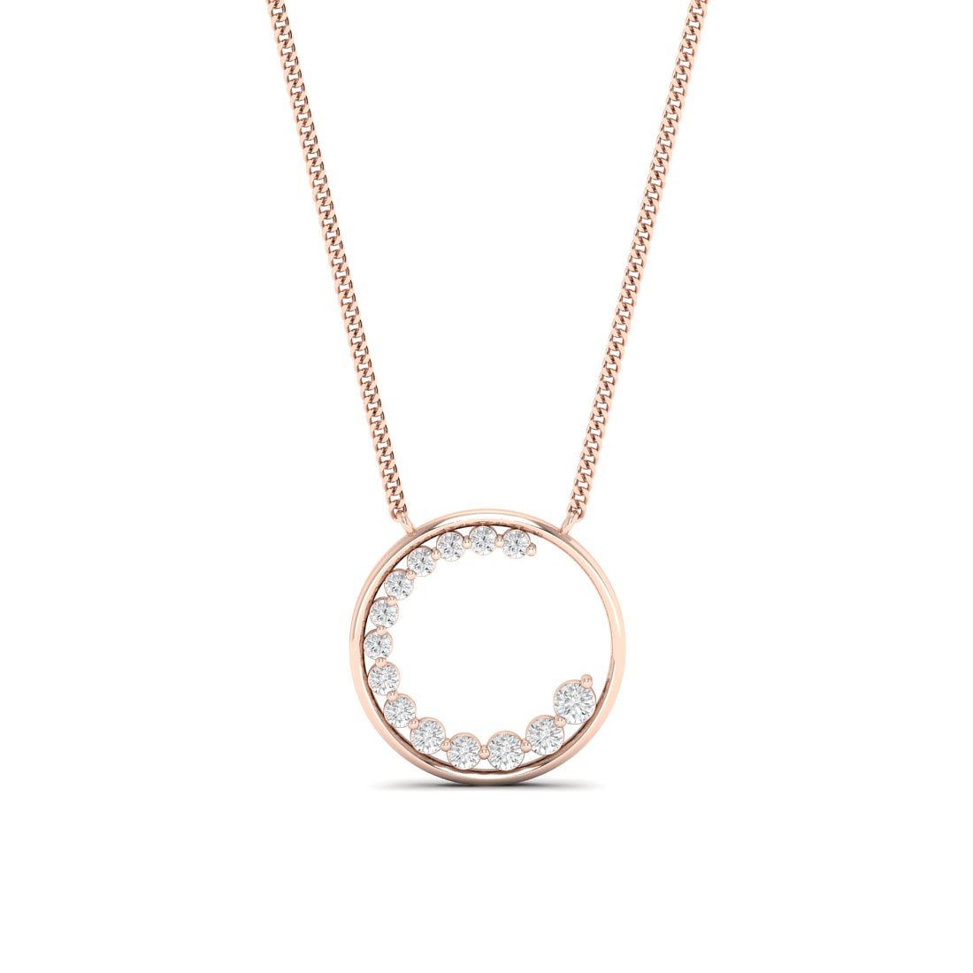 Round Design Rose Gold Diamond Pendant For Women