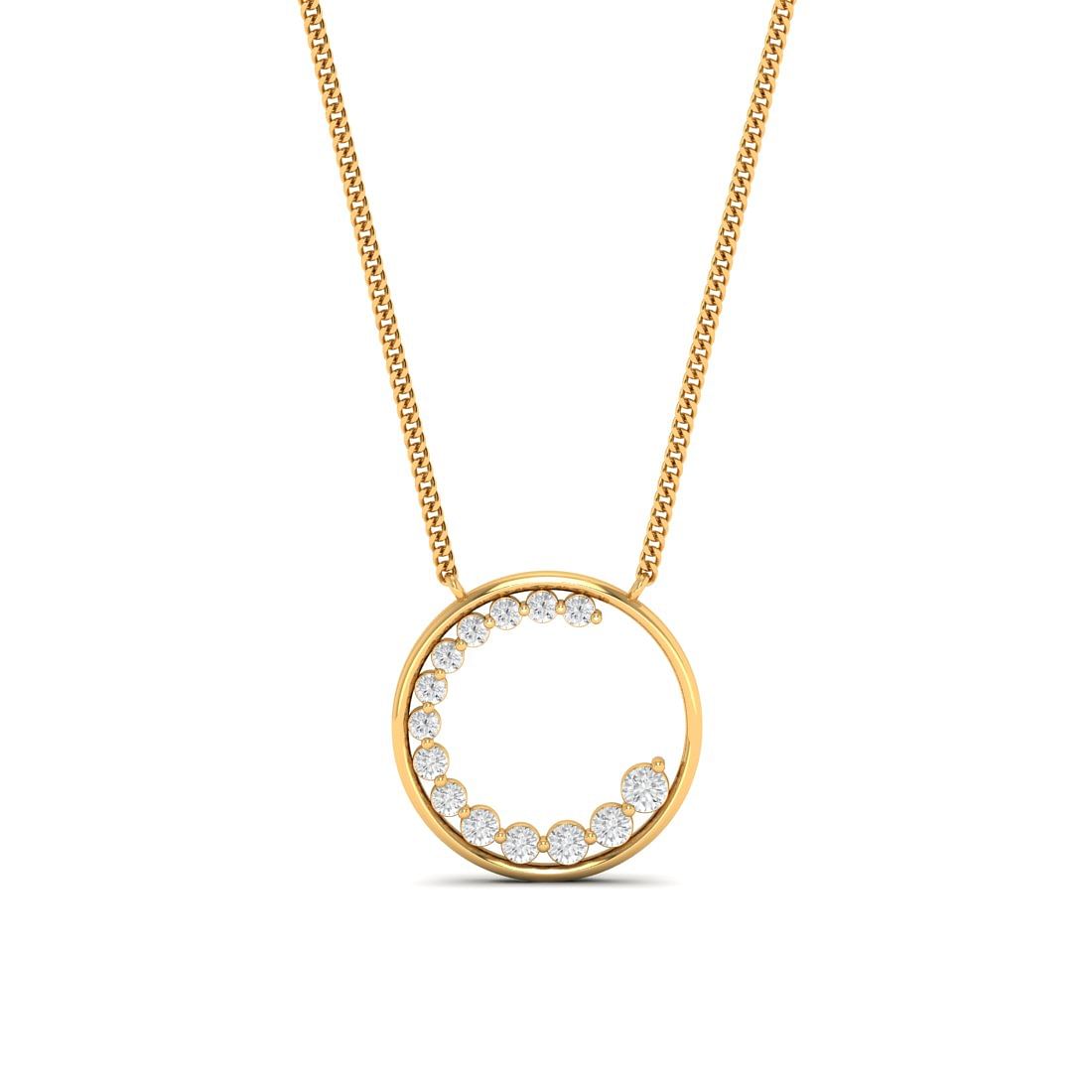 Round Design Yellow Gold Diamond Pendant For Women