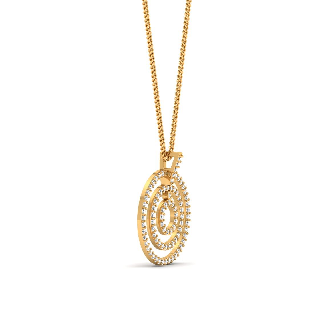 triocircle yellow gold real diamond pendant for women