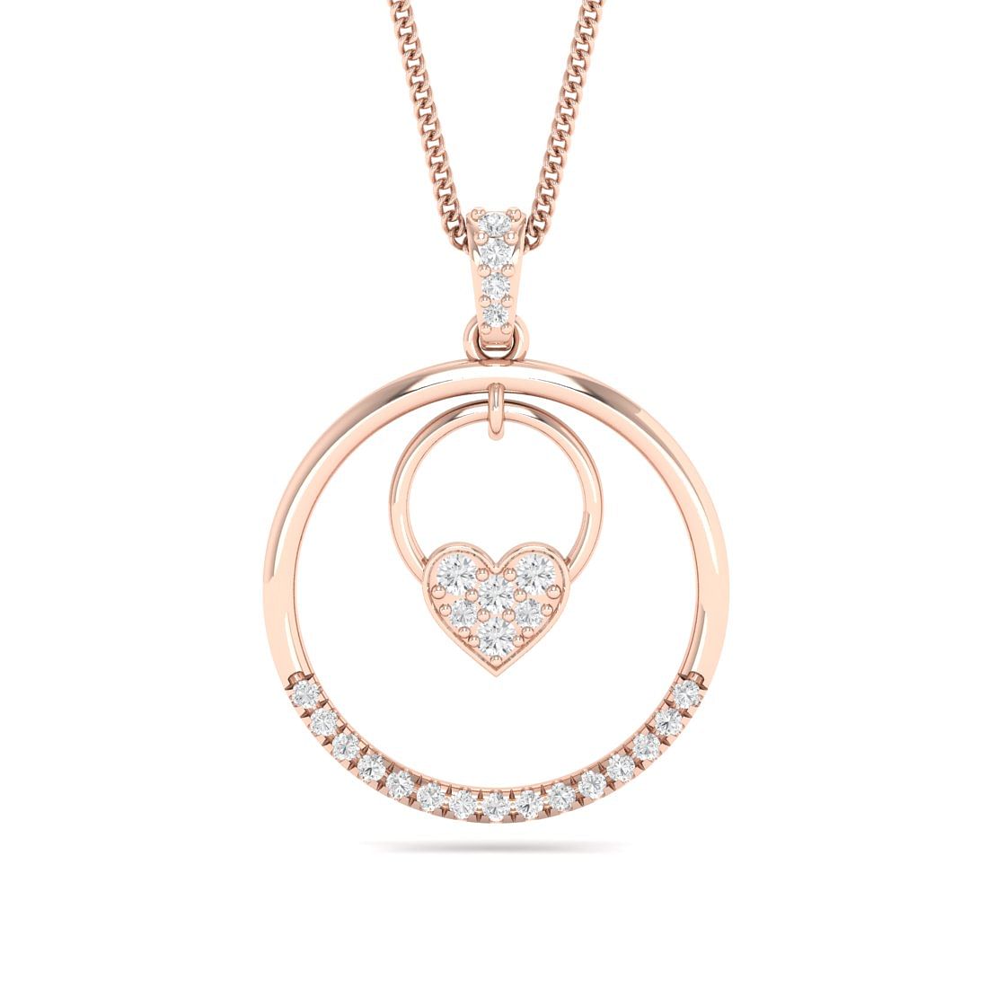 heart lock round rose gold diamond pendant