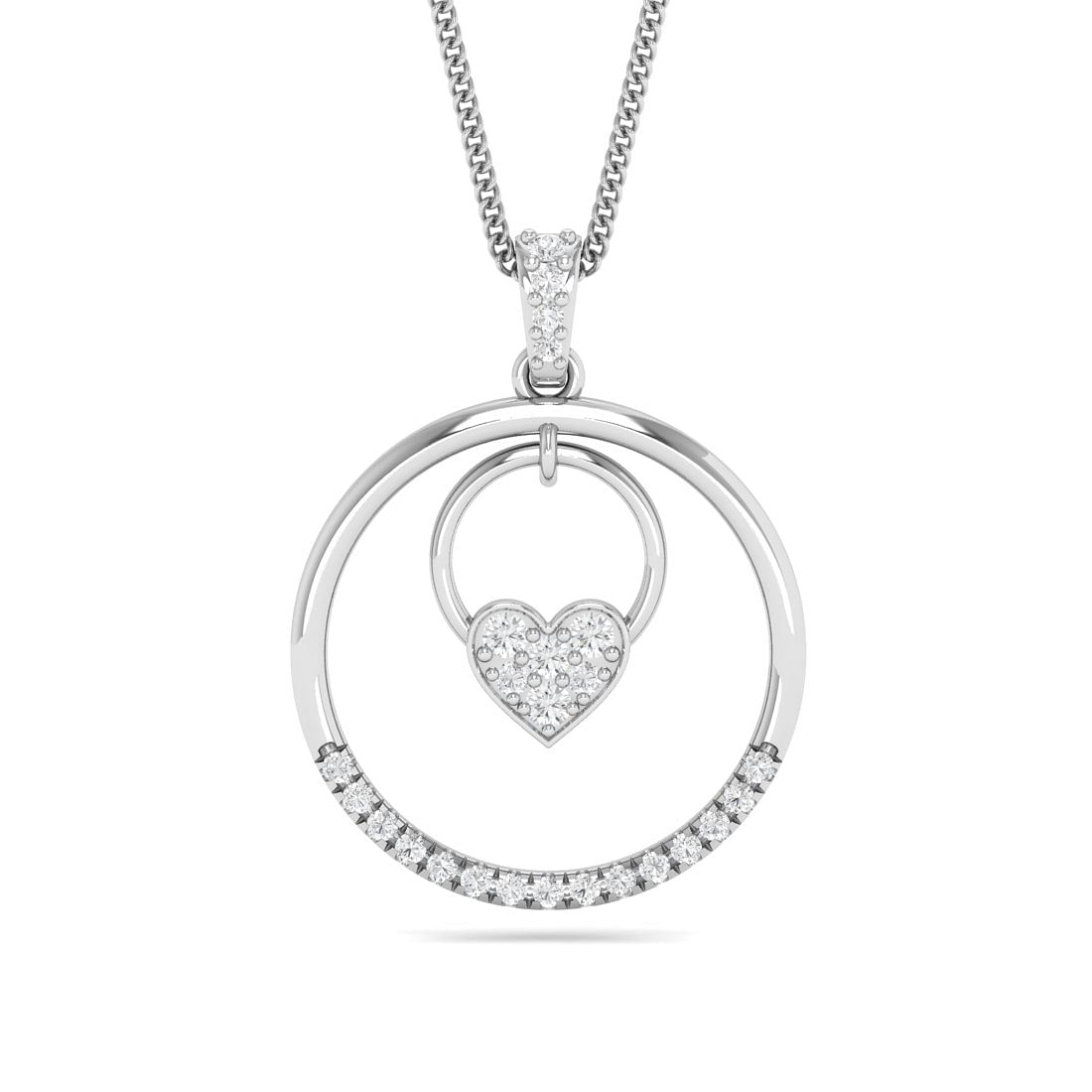 heart lock round white gold diamond pendant